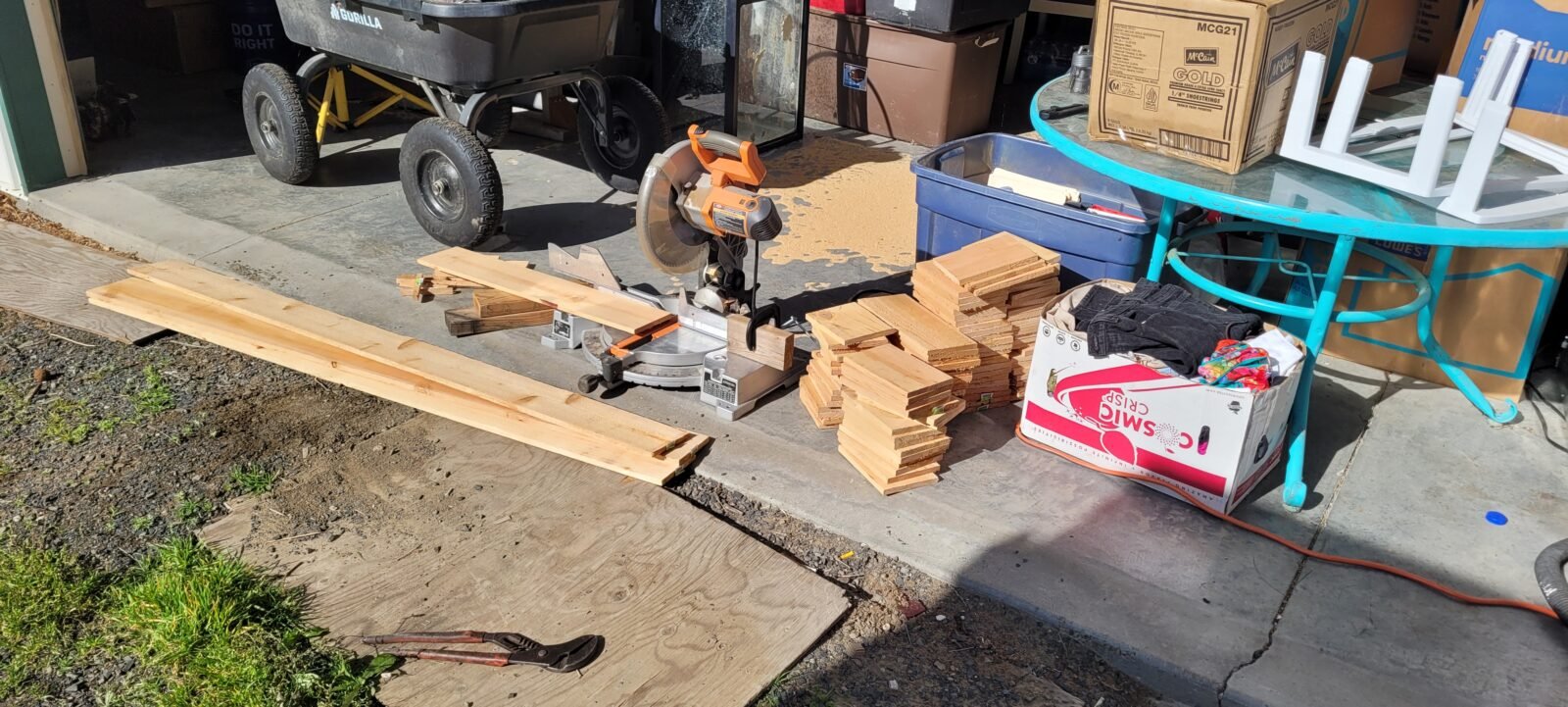 Birdhouse lumber cut to length.