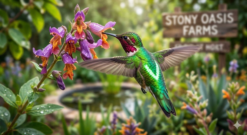 Humming Bird enjoying life at Stony Oasis Farms.