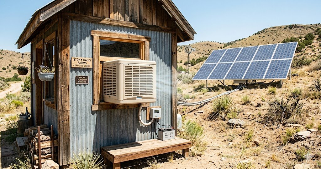 Cooling Stony Oasis Farms with solar and a swamp cooler.