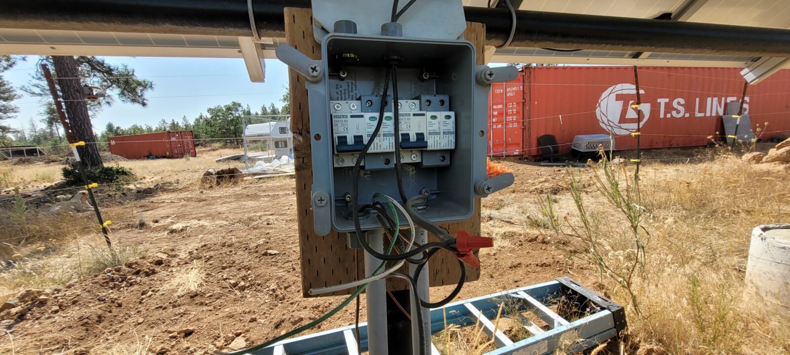 Solar electrical components at the solar array that powers the well pump.